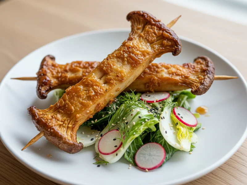 Sprø østerssoppspyd med bok choy-salat