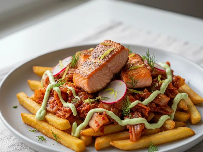 Fries med kimchi og laks