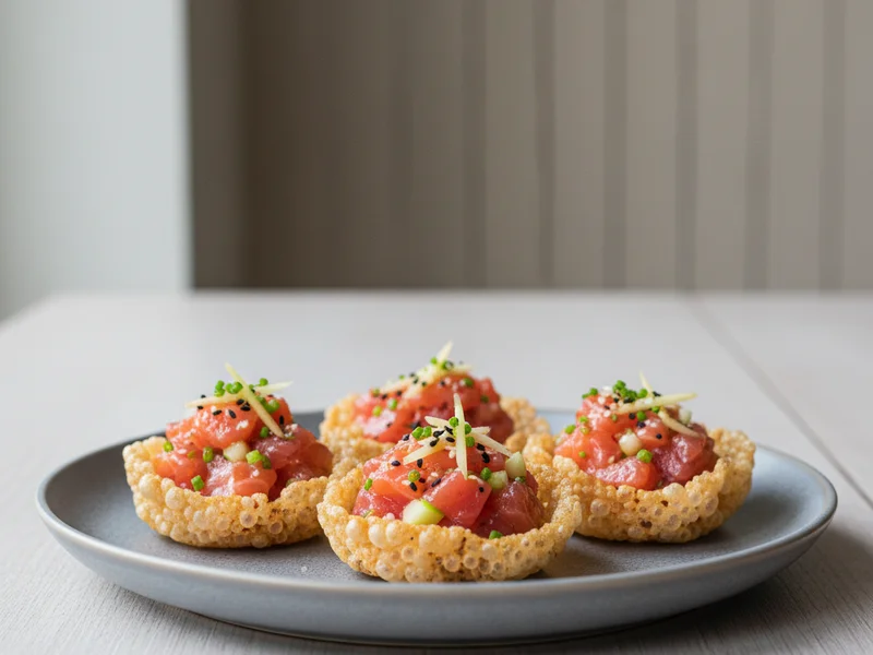 Asiatisk laksetartar i fritert rispapir